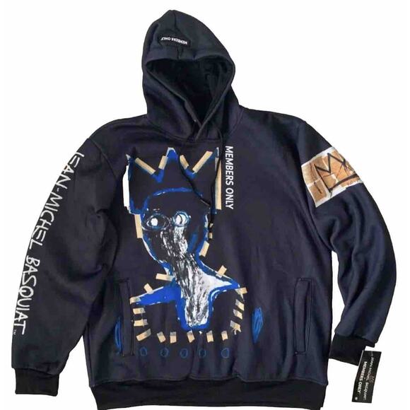 Jean Michel Basquiat Members Only Hoodie Mens Size Small Black Blue Painting - Picture 1 of 3